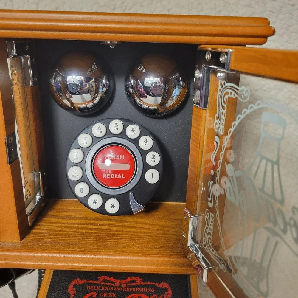 Coca-Cola‎ Nostalgic Wall Phone Real Wood Frosted Glass Hanging Retro